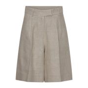 Beige Linned Bermuda Shorts Sæt