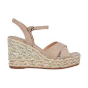 Raffia Læder Krydsrem Kile Sandal