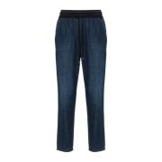 Blå Denim Snørelukning Tapered Jeans