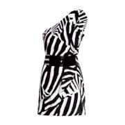 Zebra One-Shoulder Kjole med Bælte