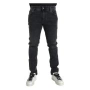 Grå Skinny Stretch Denim Logo Jeans