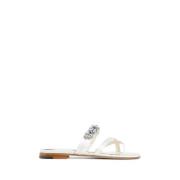 Hvid Rhinestone Blomst Blokhæl Sandal