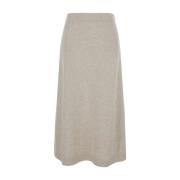 Beige Cashmere A-line Midi Nederdel