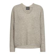 Blød V-Neck Strik Sweater Fjer Grå