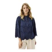 Luna Bluse Marineblå Broderet Feminin