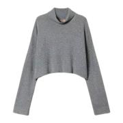 Grå Paillet Sweater Dolcevita Langærmet