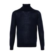 Blå Merinould Rullekrave Sweater