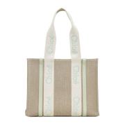 Beige Canvas Tote Bag med Båndhåndtag