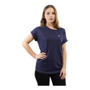 Dame T-shirt Navy Blå Bomuld Kort Ærme Rund Hals