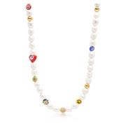 Mens Smiley Face Pearl Choker with Assorted Beads