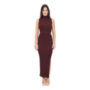 Bordeaux Ribbed Midi Kjole med Charms