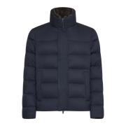 Navy Blue Quilted Bomber Jacket