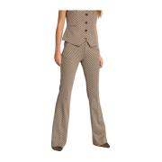 Slim Fit Beige Chino Bukser med Houndstooth Mønster