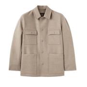 Beige Overshirt med Læderkrave