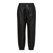 Læder Zip Joggers i Sort