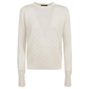 Hvid Crew Neck Sweater med Strass