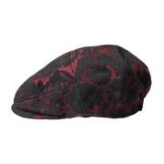 Sort Rød Blomstret Jacquard Newsboy Cap