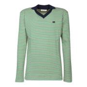 Grøn Stribet Poloshirt