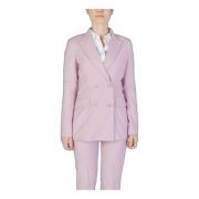 Rosa V-Hals Blazer med Knaplukning