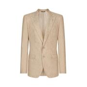 Beige Linned Blazer med Peak Revers