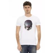 Slim White Round Neck T-Shirt med Front Print