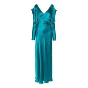 Aqua Grøn Satin Maxi Kjole