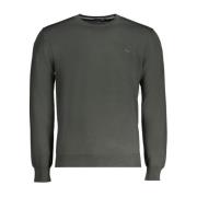 Grøn Uld Crewneck Sweater Broderet