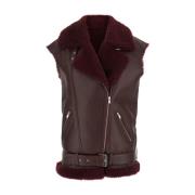 Shearling Sleeveless Coat i Bordeaux