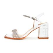 Rhinestone Block Heel Sandaler - Hvid