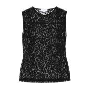 Sort Leopard Print Ærmeløs Top