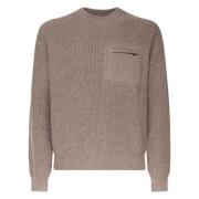 Taupe Uld Sweater med Lynlås Lomme