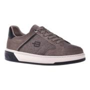 Trainers in taupe fabric and suede