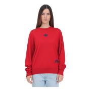 Rød crew-neck sweater med jacquard logo