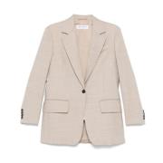 Beige Uld Blazer med Indsnit Revers