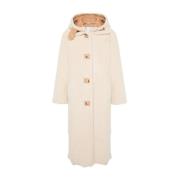 Beige Shearling Coat Aftagelig Hætte