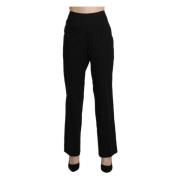 Elegant High-Waisted Black Straight Pants