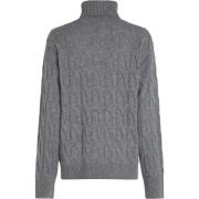 Grå Blød Uld Kabel Rollneck Sweater