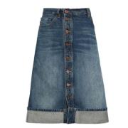 Whiskered Denim Midi Nederdel med Slids