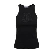 Sort Tank Top med Rhinestone Logo