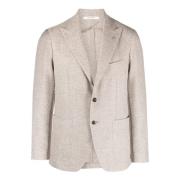 Beige Herringbone Blazer med Broche Detalje