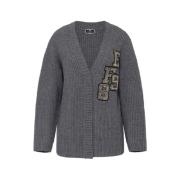 Uld Cardigan med Logo Patch