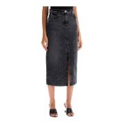 Vintage Wash Denim Midi Nederdel