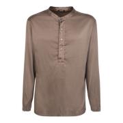 Beige Henley Skjorte Silkeblanding