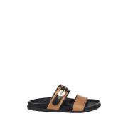 Cognac Sort Flad Sandal