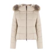 Lys Beige Nylon Twill Puffer Jakke