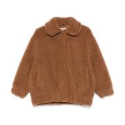 Brun Shearling Jakke med Logo Broderi