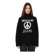 Sort turtleneck sweater med peace symbol