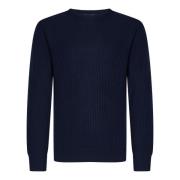 Blå Uld Kashmir Sweater Ribbet