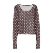 Måne Print Mesh Top Brun