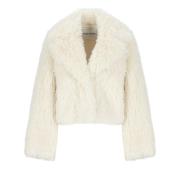 Faux Fur Ivory Jakke med Krave